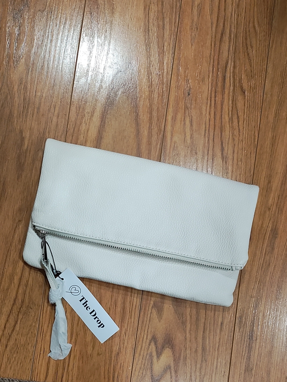 The Drop White Fold-Over Leather Clutch